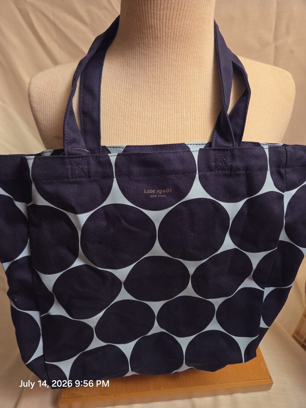kate spade new york Joy Dot Tote Bag Navy Blue Polka Dot Open Top Pockets